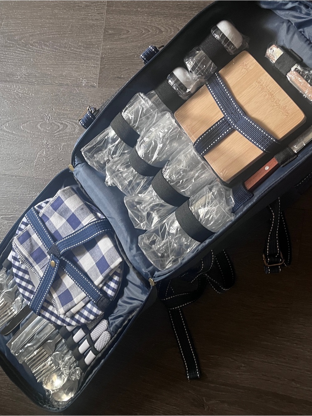 Insulated Navy Picnic Backpack Cooler Bag with Tableware Set